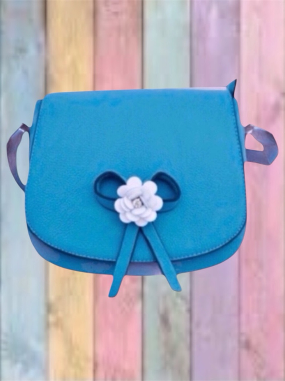 Blue Scuba Bow Flower Crossbody Bag Purse NEW - Picture 1 of 10